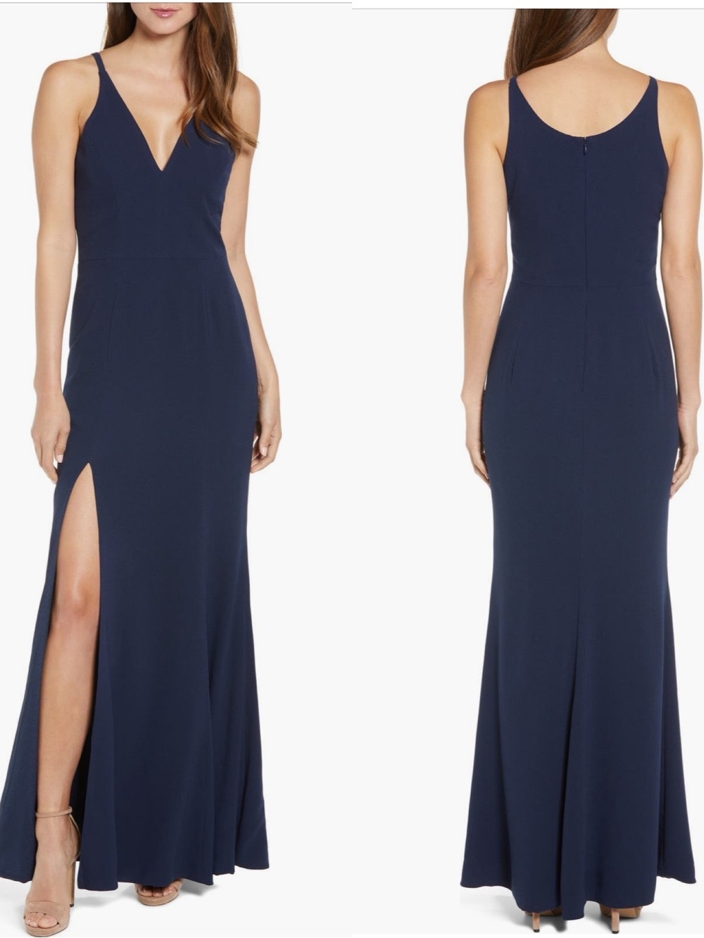 Dress the Population Iris‎ Sleeveless V-Neck Evening Gown Slit Crepe Medium NEW